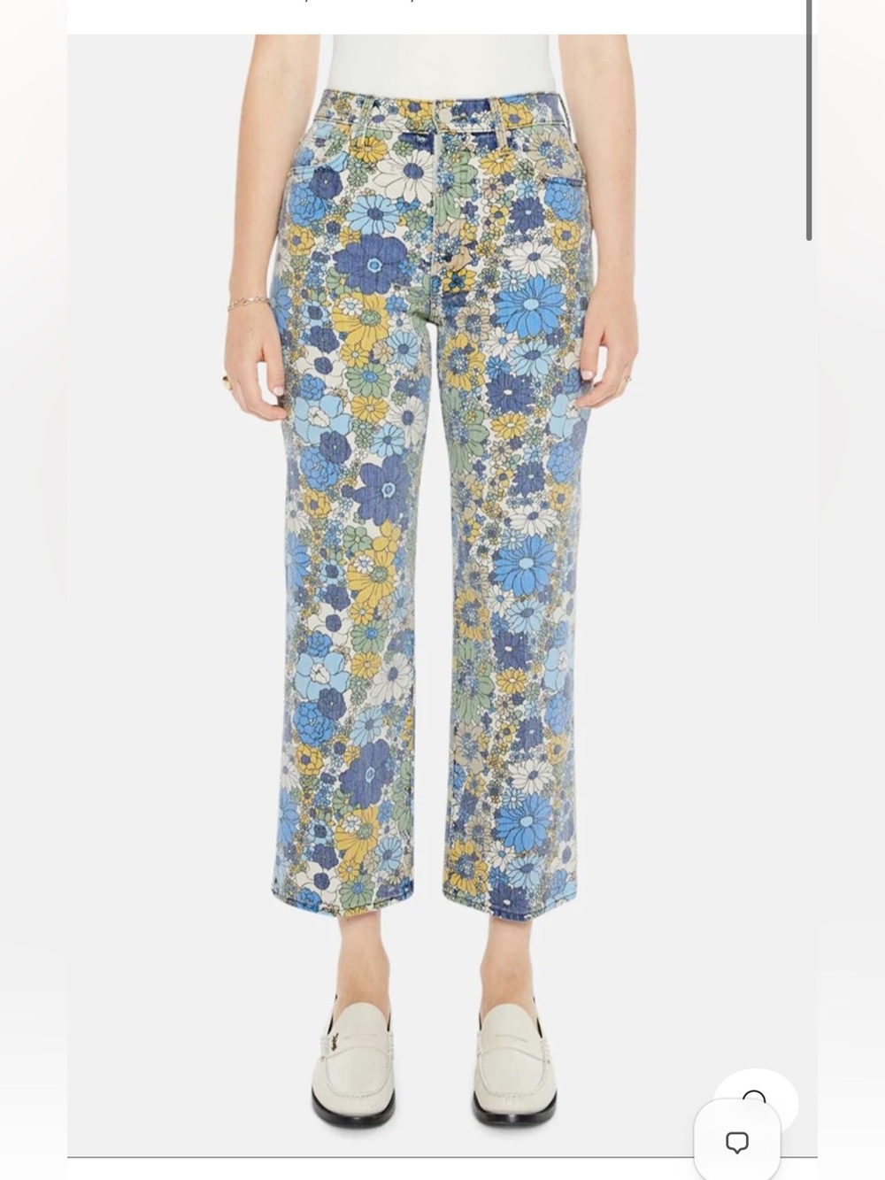 NWT SIZE 27- MOTHER Floral-Print Wide-Leg Jeans in Blue, Yellow & Green